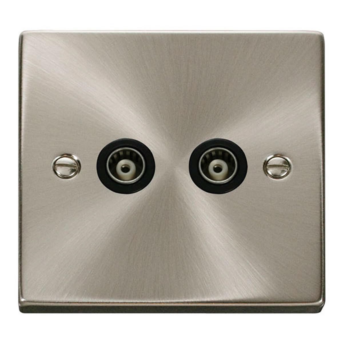 Click Satin Chrome Satin - Brushed Chrome Twin Isolated Coaxial Socket - Black Insert