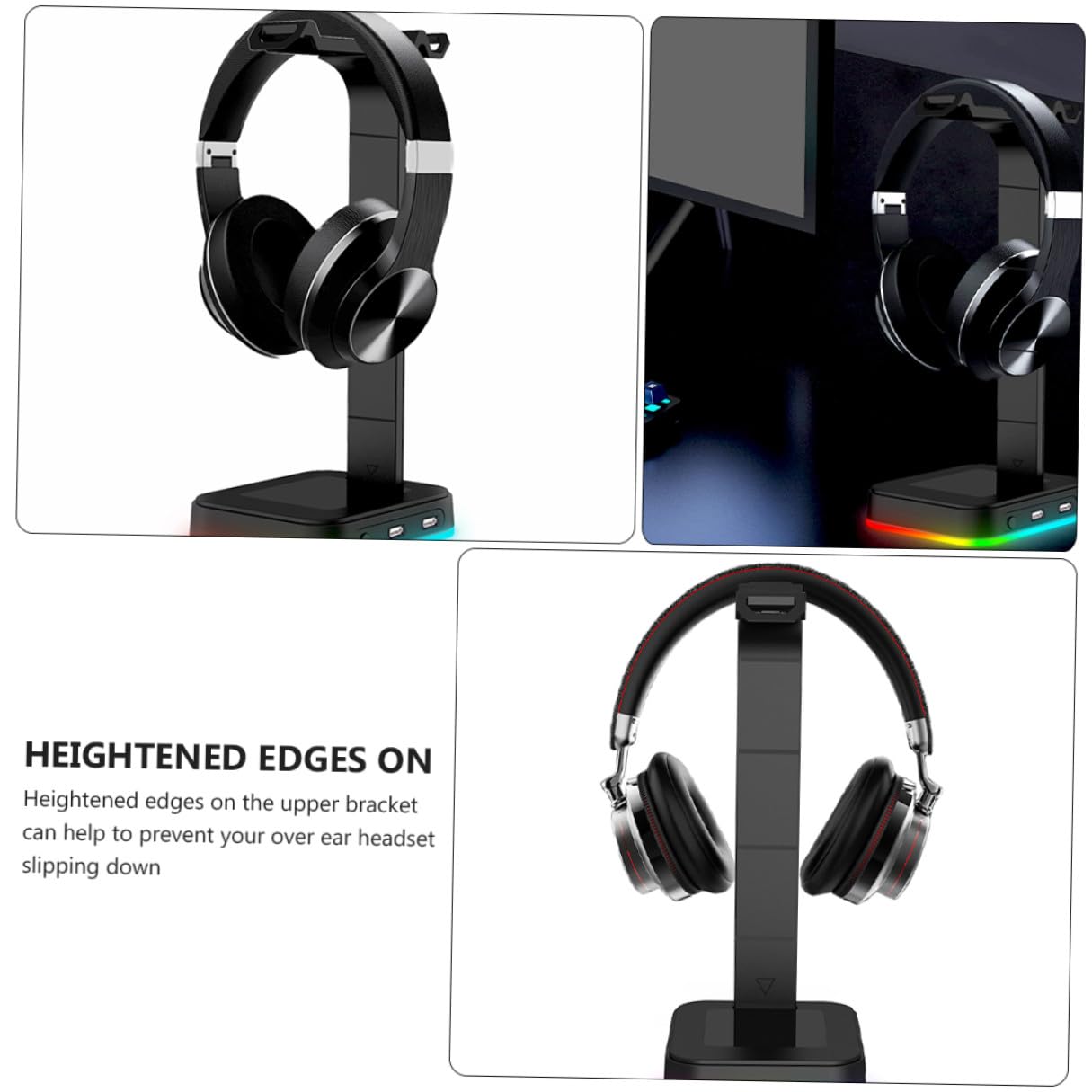 2 Pièces Support Casque Gaming RGB avec Station de Charge USB Présentoir pour Casque Audio Over-Ear Antidérapant et Éclairage Breathing Accessoire Bureau Noir
