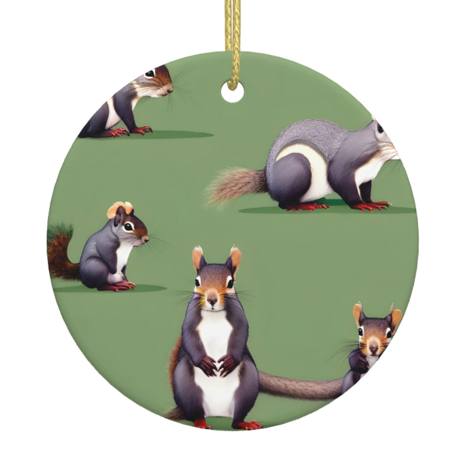 Red Squirrel Print Christmas Ornaments, Ceramic Hanging Ornament, Round Shape Decorations