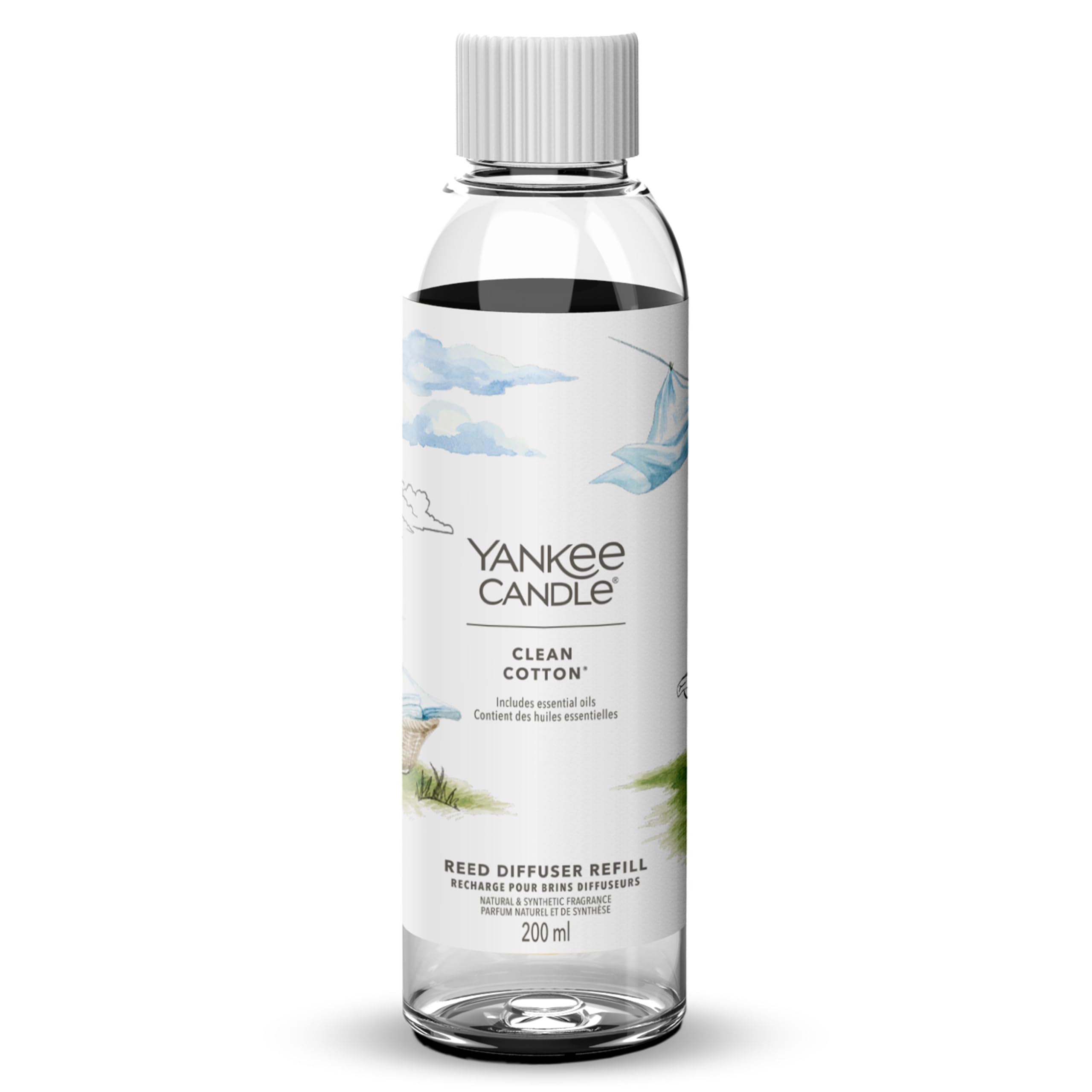 Yankee Candle Signature Nachfüllung für Diffusor mit Rattanstäbchen | Clean Cotton | 200ml | bis zu 20 Wochen Duft | Perfekte Geschenke für Frauen