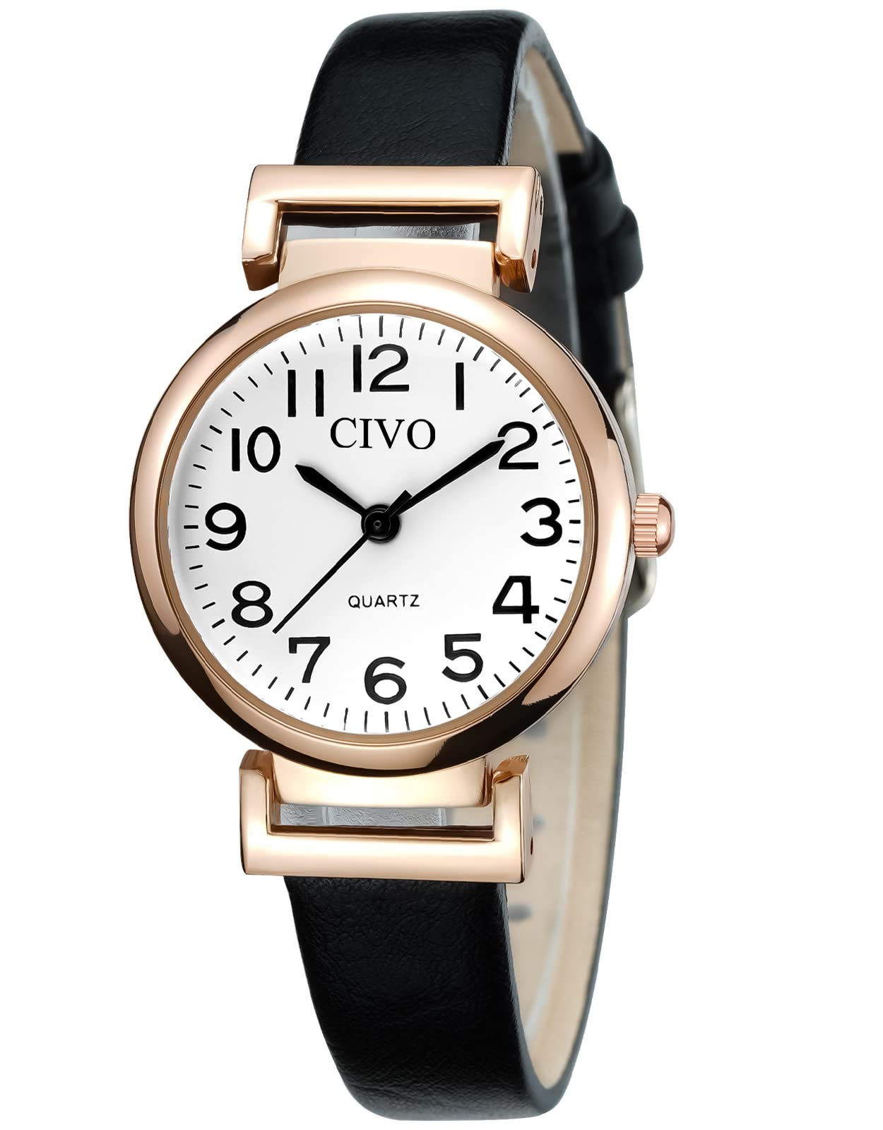 Montre Femme CIVO - Cadran Blanc Analogique, Bracelet Cuir Étanche - Cadeau Élégant