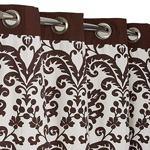 Image of Swayam Blackout Cotton Casement Long Door Curtain for Living Room & Bedroom | 9 Feet | Room Darkening Curtain with Eyelets | Pack of 1 | Ethnic Motif Design - Brown
