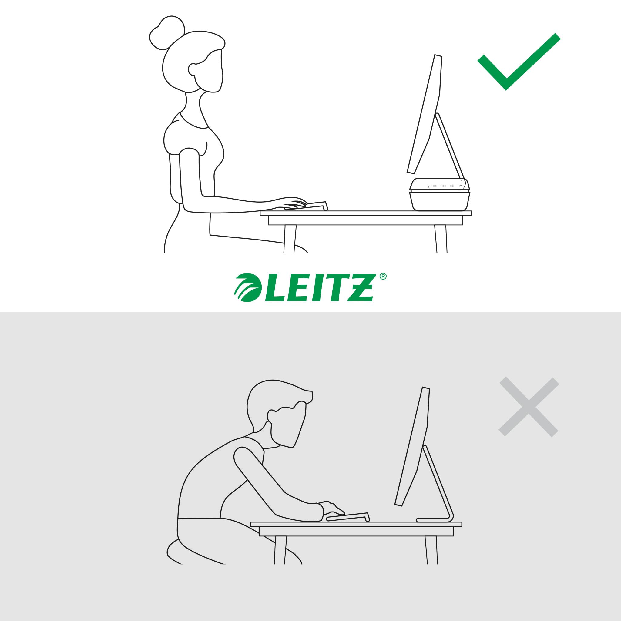 LEITZ Ergo - Support pour Écran de PC Ajustable, 2 Hauteurs au Choix, Rehausseur d'Écran de PC pour Bureau, Gamme Ergo, Coloris Gris Clair / Blanc, 65040085
