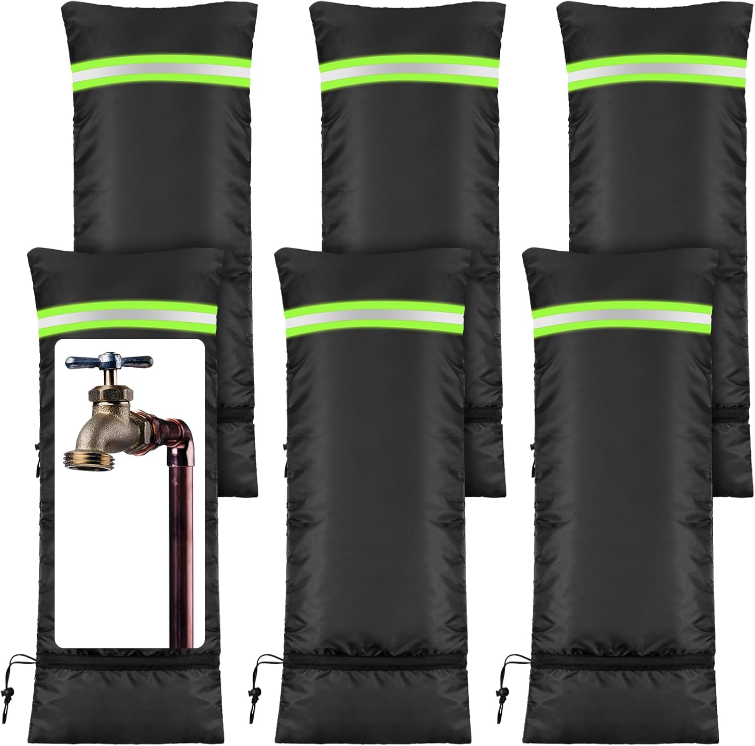 Zonon 6 Pcs Outdoor Faucet Cover Rv Park Water Hydrant Insulated Extended Hose Bib Insulated Sprinkler Freeze Protector Outdoor Winter Pipe Spigot Cover for Wall Taps (35" X 15")