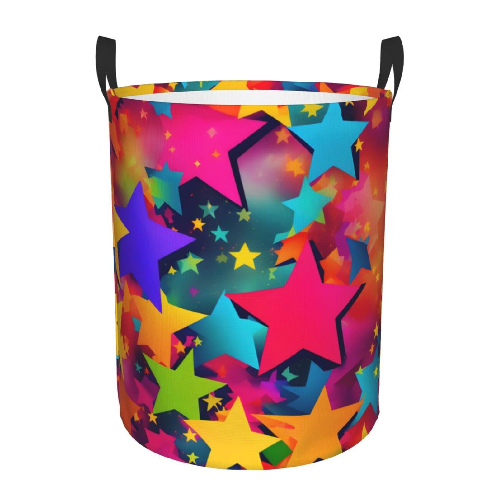 S Collapsible Laundry Hamper Round Rainbow Stars Print Storage
