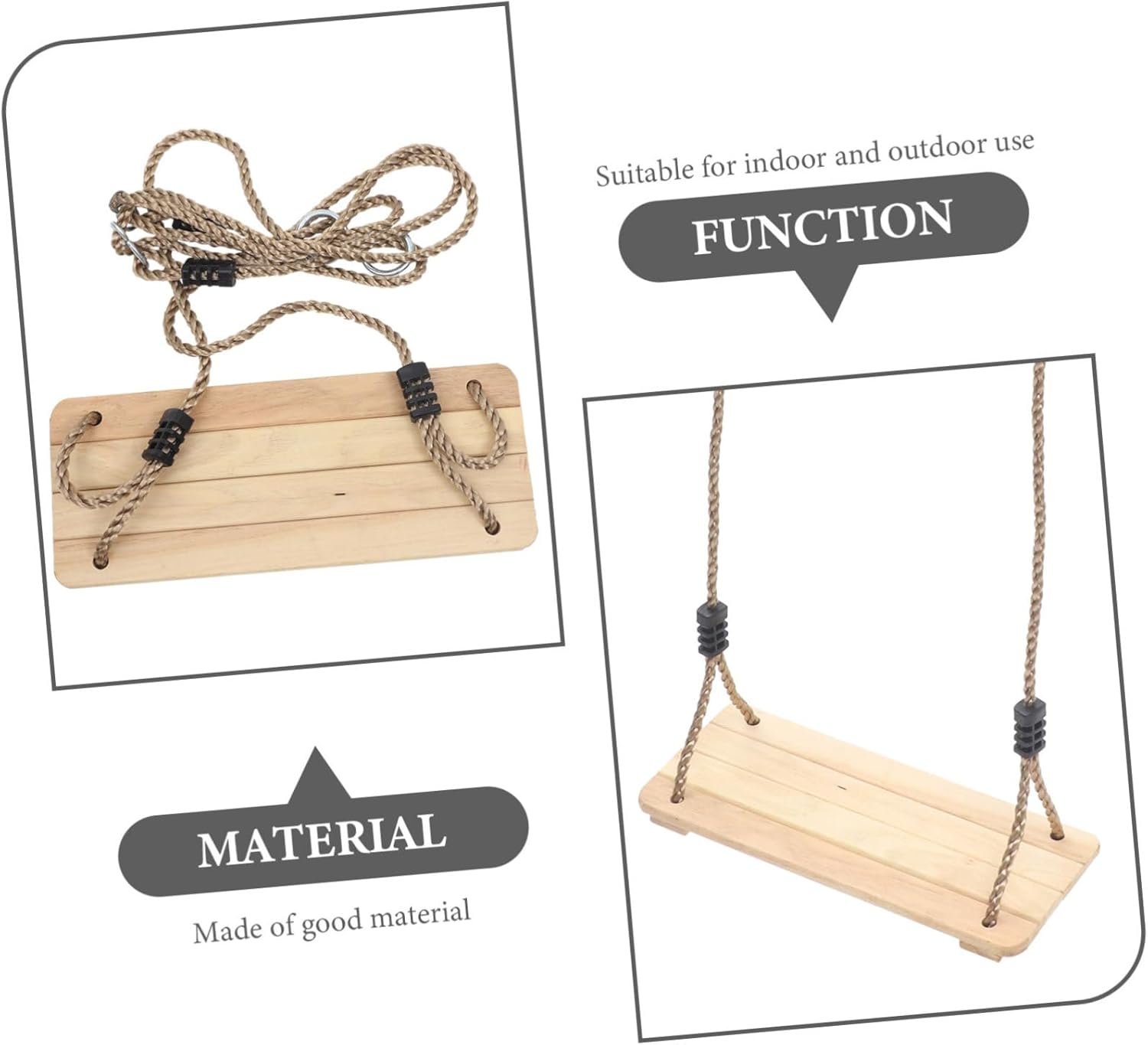 Hanging Swing Chair Wooden Swing Bench Garden Decor Comfortable Safe for Boys and Girls