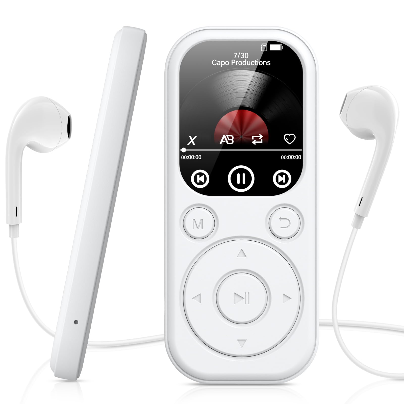 Lecteur MP3 Bluetooth 128 Go avec Radio FM, Enregistreur Vocal, Son HiFi, Blanc
