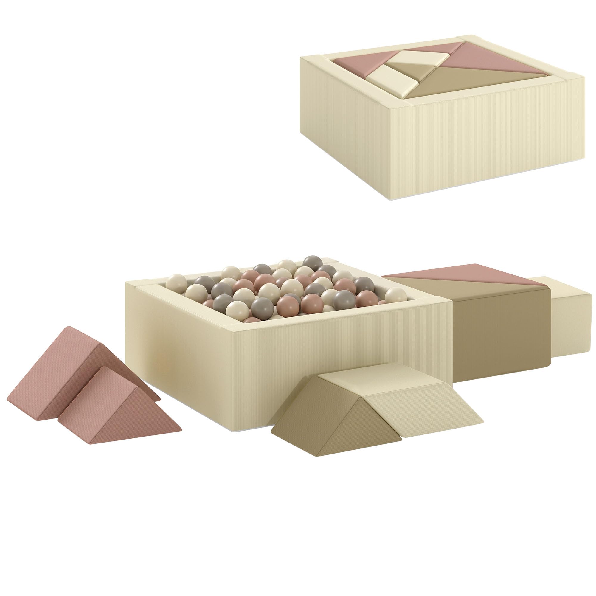 AIYAPLAY Parcours motricité bébé 9PCS avec Piscine à balles, Module en Mousse Souple avec Housse en Velours côtelé, Blocs de Construction éducatifs pour Enfants d'âge préscolaire, Multicolore