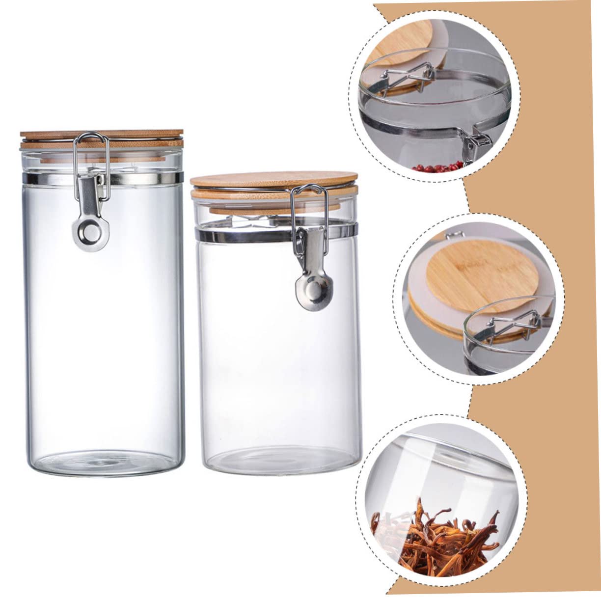 PRETYZOOM 2 Stück Luftdichte Vorratsgläser aus Glas mit Edelstahl Klappdeckel 1140ml und 1280ml für Küche zur Aufbewahrung von Mehl und Tee mit Stabiler Struktur