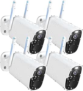 Rraycom 2K QHD Color Night Vision Security Cameras Wireless Outdoor, 12000mah Battery, IP66 Waterproof, Two-Way Audio, 120°FOV, Motion Sensor, Alexa Compatible 4PACK BW4 Plus asin的图片