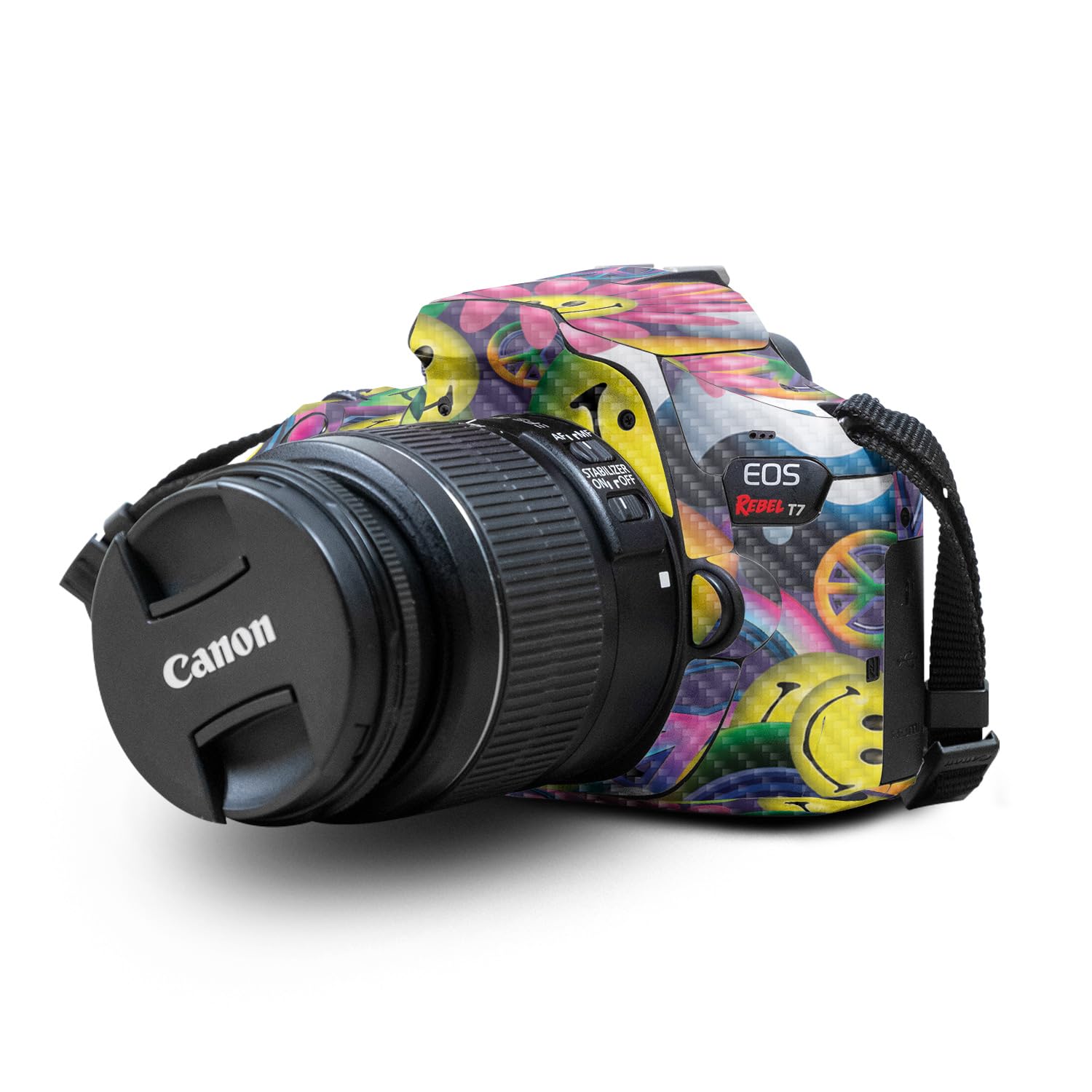Carbon Fiber Skin Compatible with Canon EOS Rebel T7 Camera - Peace Smile - Premium 3M Vinyl Protective Wrap Decal Cover - Easy to Apply | Crafted in The USA by MightySkins