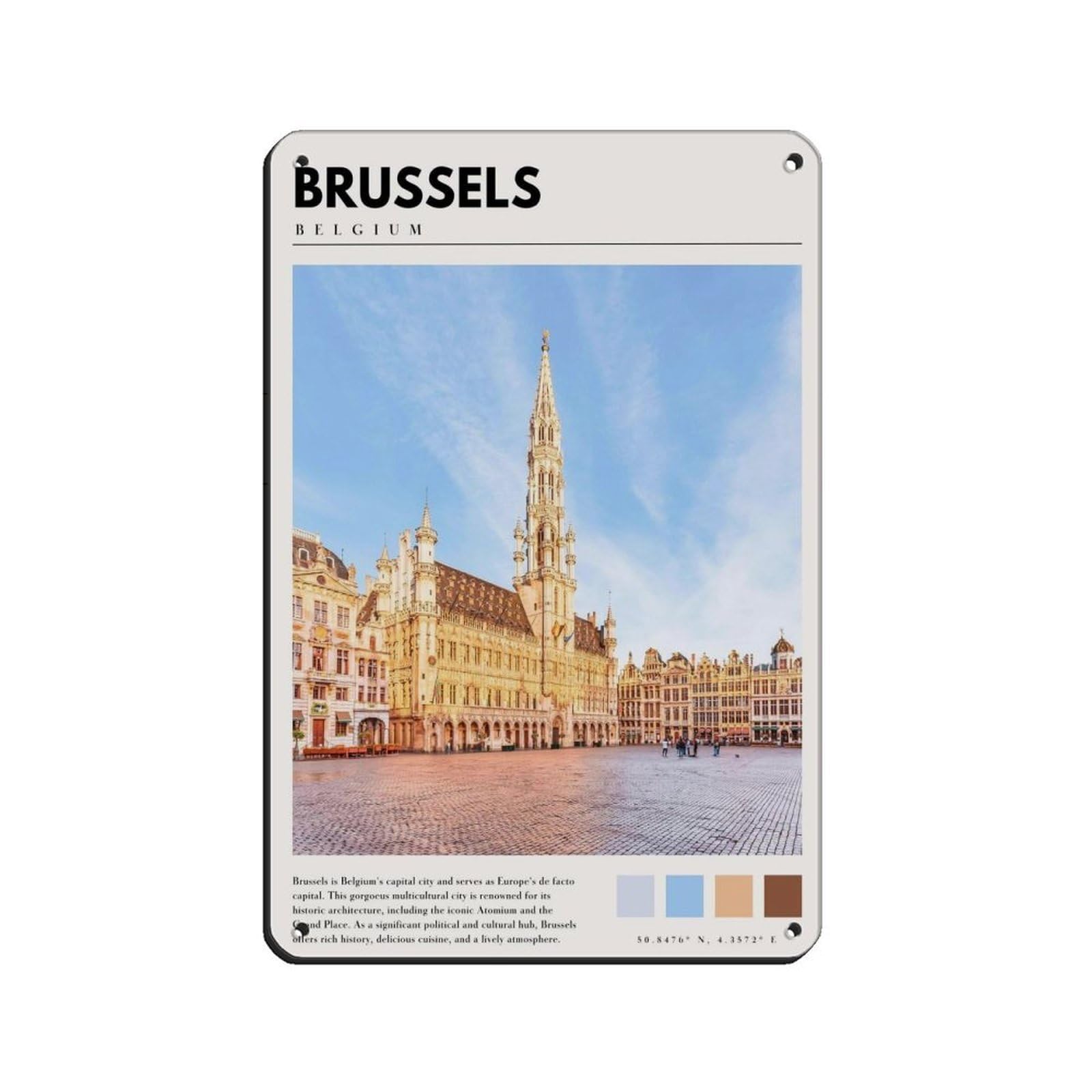 Brussels Belgium Art Brussels Poster Tin Sign Vintage Metal Pub Club Cafe Bar Home Wall Art Decoration Poster Retro 8x12inch(20x30cm)