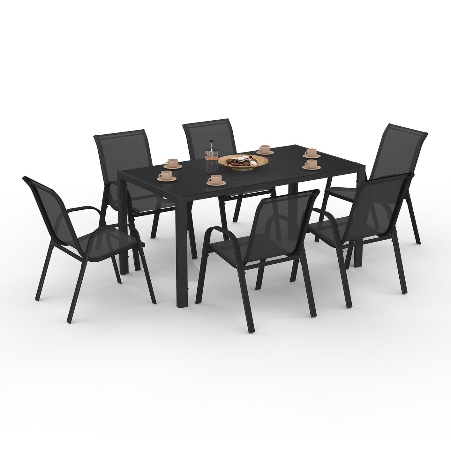 IDMarket - Salón de jardín Madrid Mesa 150 cms y 6 sillas apilables Negro