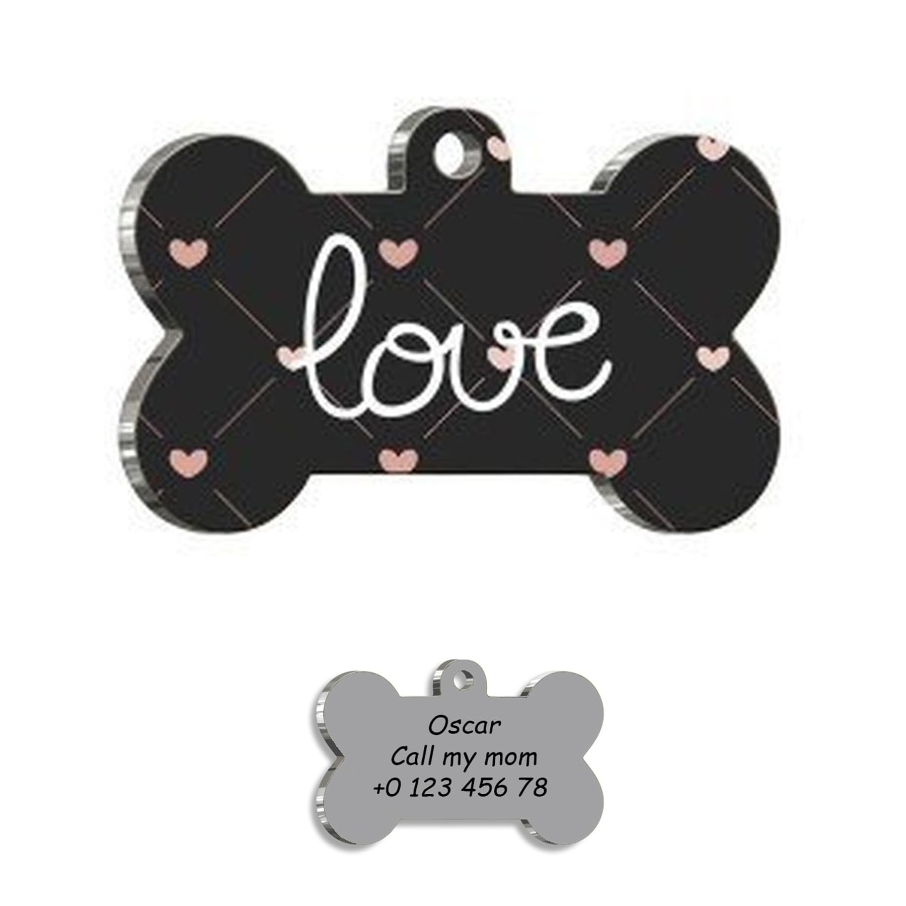 Love Black Bone Personalized Dog Tag - Custom Name Tag - ID Tag for Dog & Cat - Customized Pet Tags - Dog & Cat Name id Tag - Dog Name Tag - Engraved Dog Tag