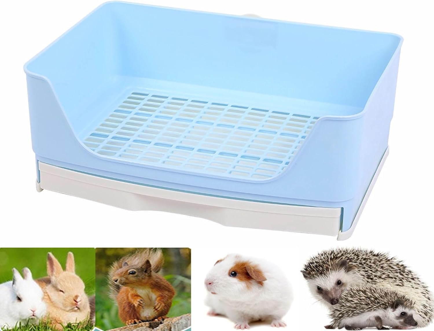Rabbit Litter Box,Bunny Supplies,Large Pet Litter Pan Trainer with Drawer Corner for Rats Hamsters Ferret Bunny Guinea Pigs Chinchilla Small Animals (Blue)