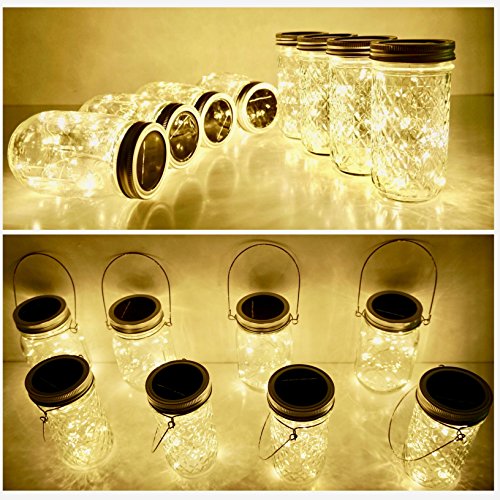 Solar Mason Jar Lid String Lights, 8 Pack 20 Led String Fairy Star Firefly Jar Lids Lights With 8 Hangers Included (Jars Not Included), For Mason Jar Patio Garden Wedding Lantern #TOP3