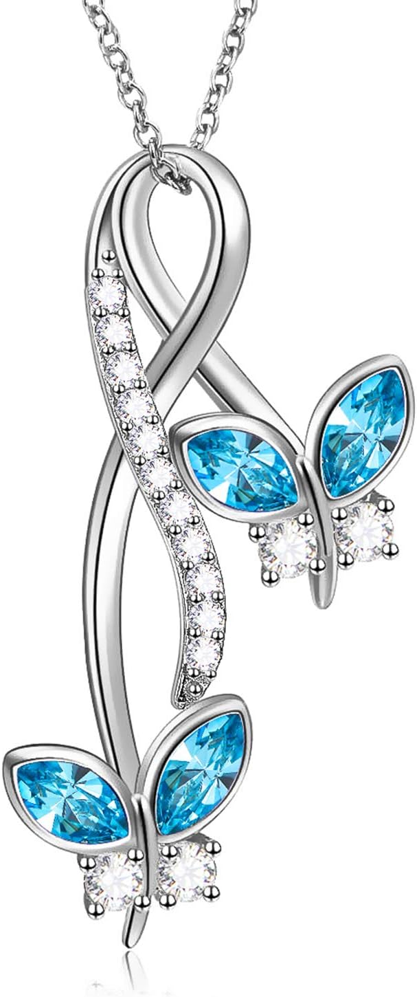 AOBOCO Sterling Silver Infinity Butterfly Necklace Embellished with Crystals from Austria, Anniversary Birthday Butterfly Gifts for Butterfly Lovers, Fine Butterfly Jewelry Gifts for Women