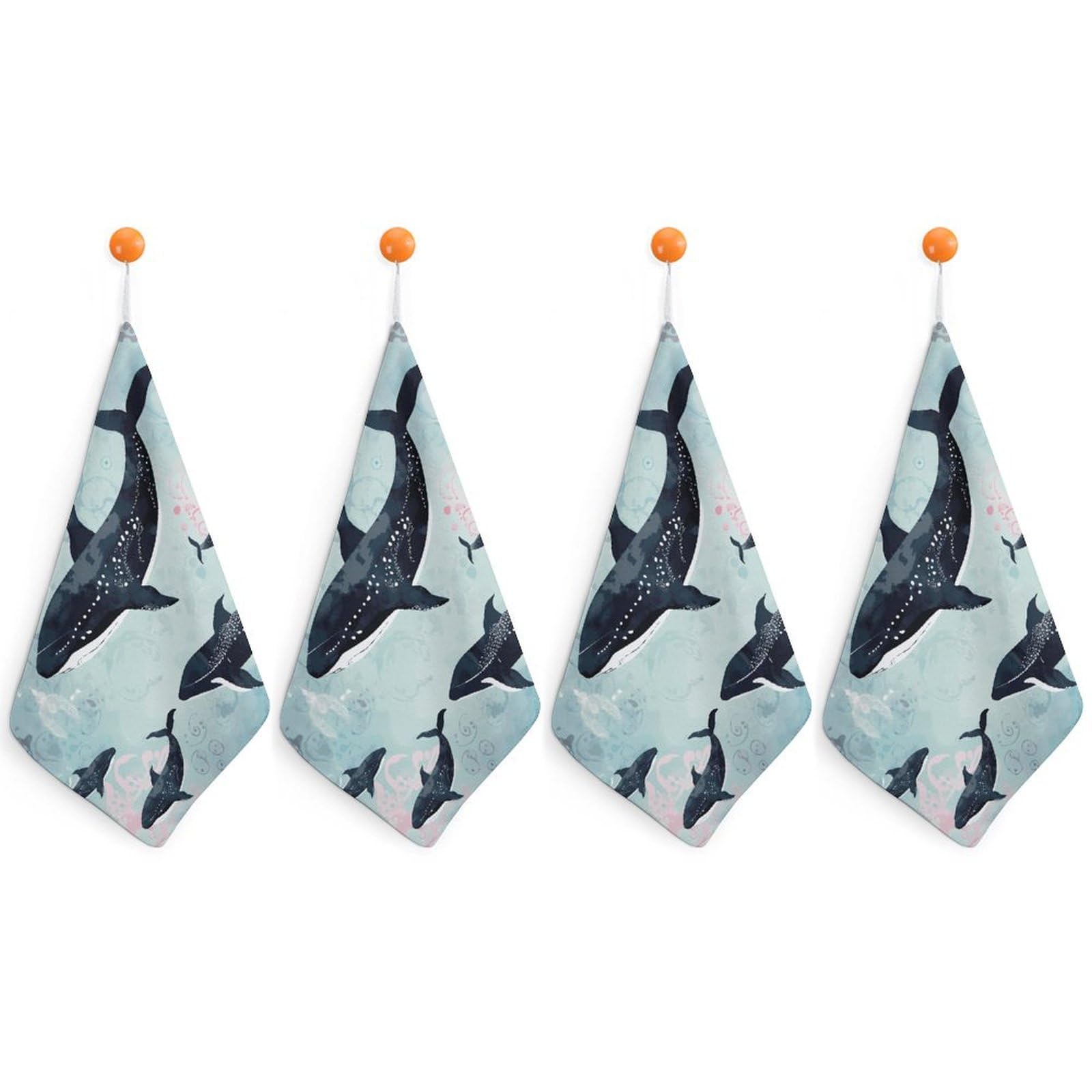 LDGSUPH Whale Hand Towels Fashion Hand Face Towel with Hanging Strap Absorbent Soft Decorative Towel Fade Resistant Cozy Face Cloths for Kitchen Gym Bathroom Towels 4PCS