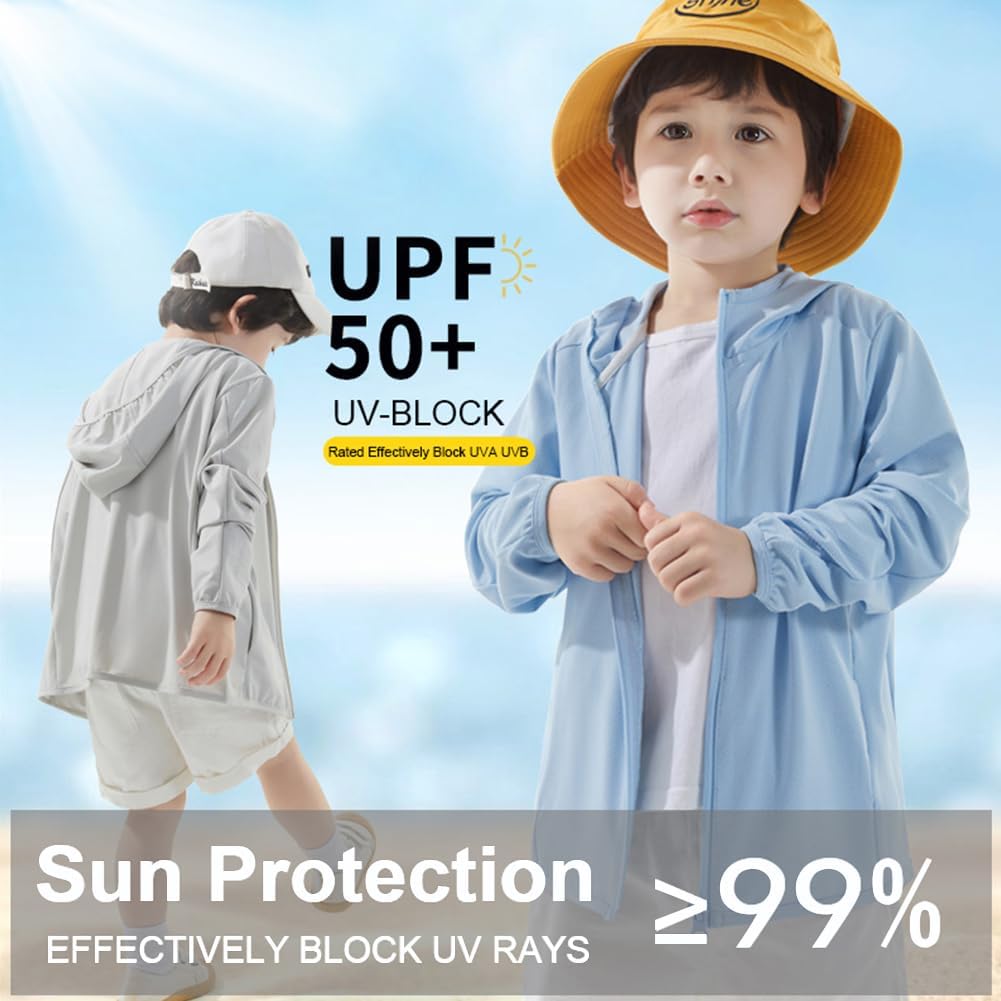 ACESTAR Kids UPF 50+ Sun Protection Shirts UV Long Sleeve Zip Up Hoodie SPF Cooling lightweight Jacket Running Fishing Hiking