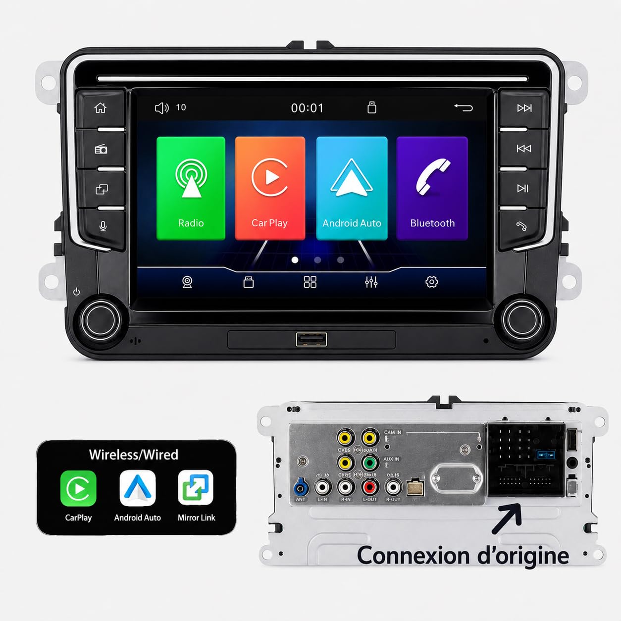 YZKONG Autoradio Linux à connecteur spécial pour VW Golf 5, Golf 6, T5, Polo 6R, Passat | CarPlay/Android Auto sans Fil/Bluetooth/FM/AM/RDS/USB HiFi 100W