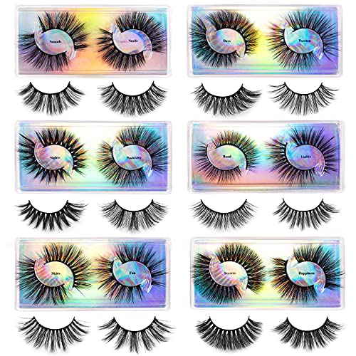 Dysilk Mink Lashes False Eyelashes - 12 Pairs Lashes 12 Styles Mixed Lash Extension - False Lashes D Curl Eyelash Clusters Wispy Lashes Natural Look Fluffy Fake Lashes Pack #TOP10