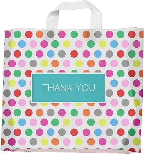 Miniatura 7 de Purple Q Crafts Bolsa de agradecimiento con estampado de lunares, paquete de 50 bolsas de compras de 15 x 18 pulgadas con lazo suave esmerilado con