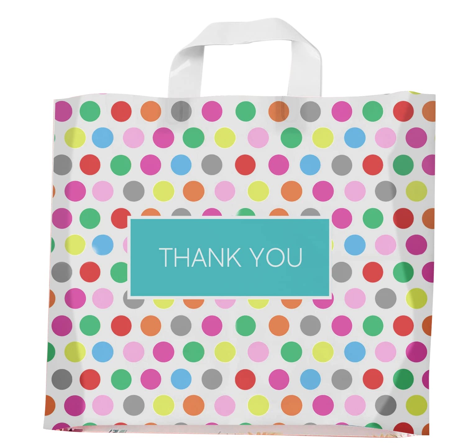 Purple Q Crafts Printed Polka Dot Thank You Bag. 50 PACK 15"x12". Frosted Soft Loop Shopping Bag with Gusset for Merchandise, Boutiques (15"x12")