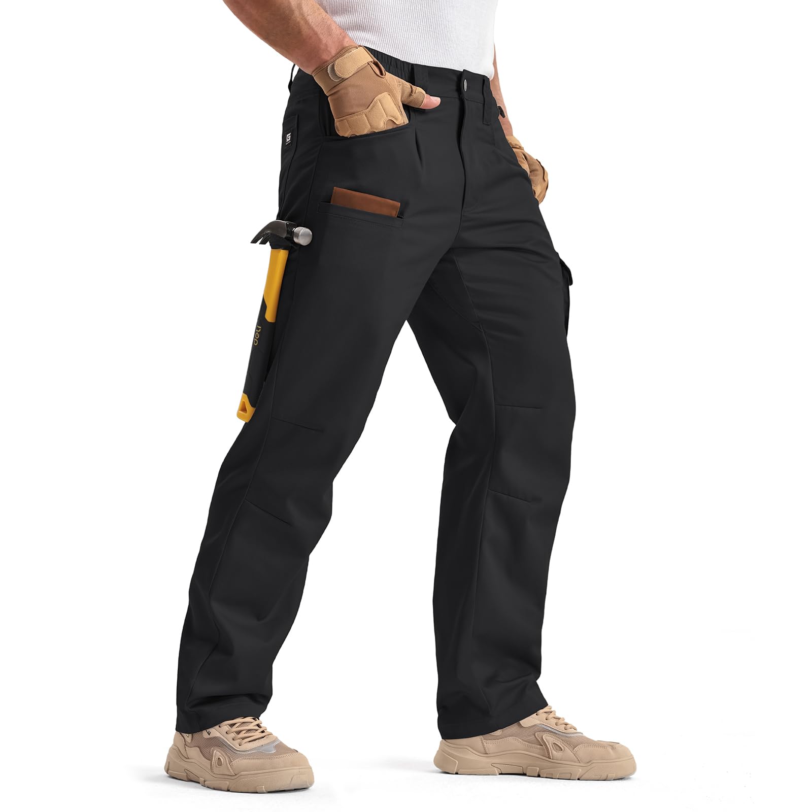 IGOLUMON Pantalones de trabajo hombre con 13 bolsillos, pantalón cargo ligero para hombre, pantalón táctico con cintura elástica, reforzado para jardinería, senderismo y viajes - 3