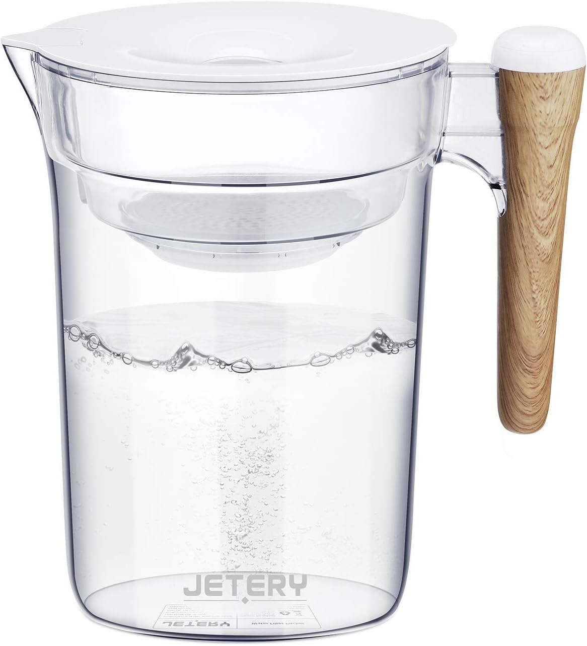 Water Filter Jug 3.5L, JETERY Long-Lasting Filtered Water Pitcher with Wooden Handle, Fast Filtration with Patented ACF Military Technology, BPA Free
