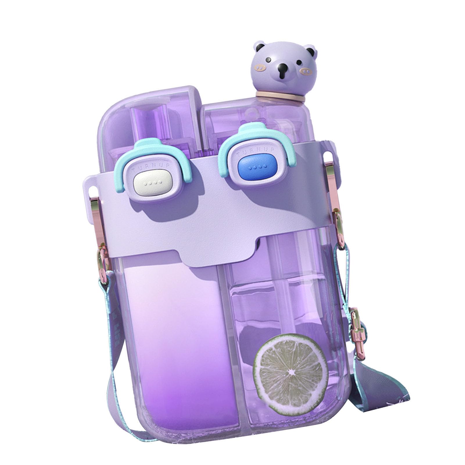 RIZGHWOY Kawaii Water Bottle Cute Adorable with Straw Safety Lock Leakproof Wide Mouth for Sports Travel Gym (Lavender Purple 780ml)