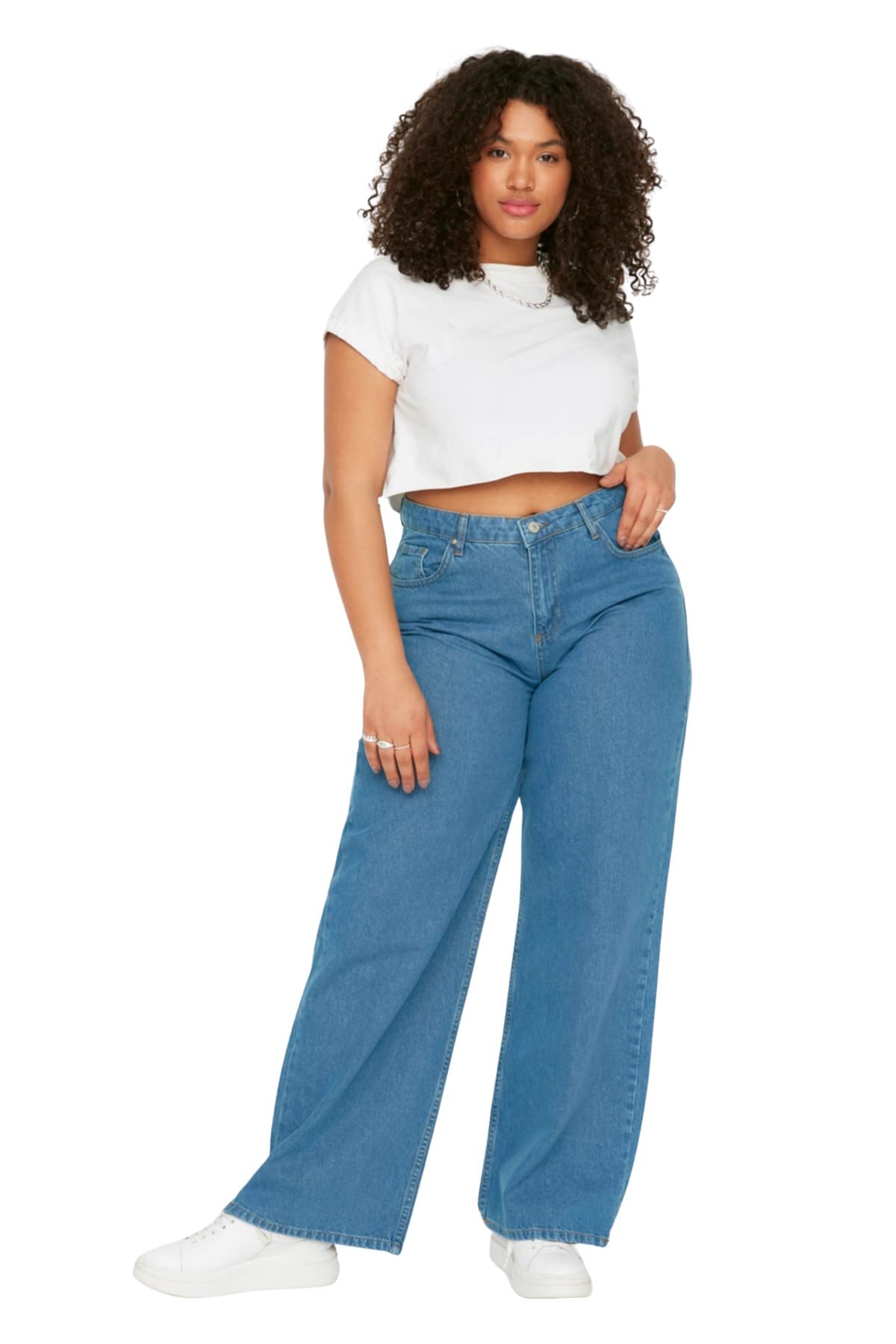TRENDYOL Damen High Waist Plus Size Jeans Jeans Light Blue Plus Size Jeans, Hellblau, 44