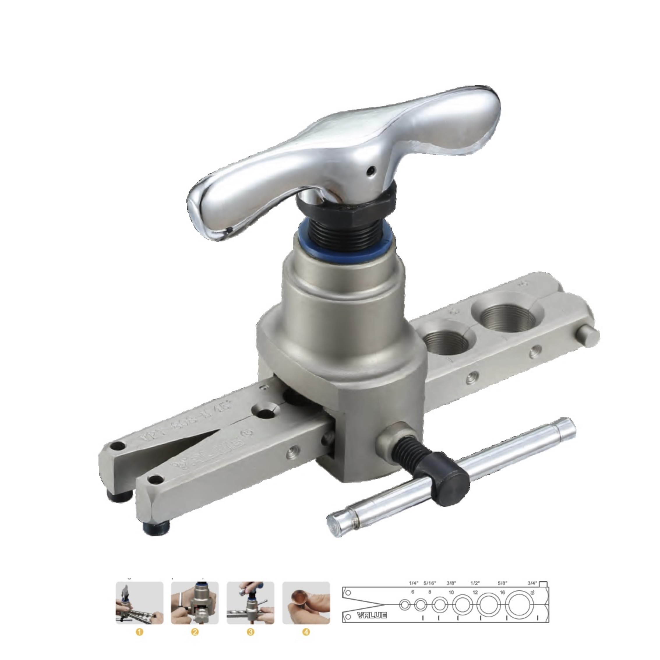 Abocardador Excéntrico Value VFT-808-I | Profesional | Métrico y Pulgadas | Sin Carraca | pulgadas 1/4, 5/16, 3/8, 1/2, 5/8 y 3/4