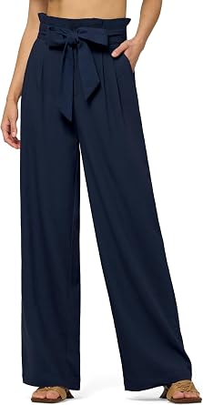 Willit Women Linen Pants Casual Wide Leg Dress Pants High Waisted Paperbag Work Trousers Summer Tie Knot Pockets 28"/30"/32