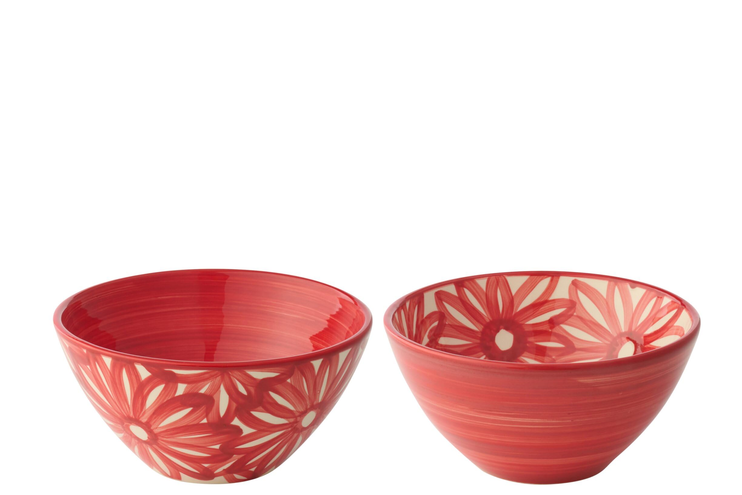J-Line Schüssel Blumen - Keramik - rot - Medium - 2er-Set