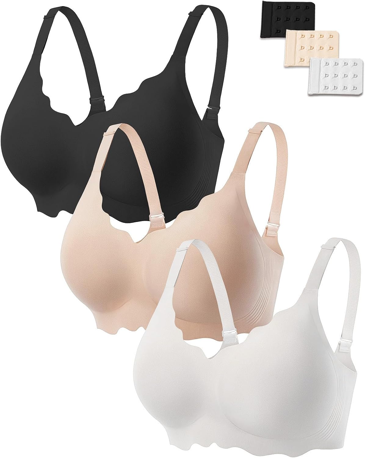 JOYTREE 3PCS Jelly Bras for Women No Underwire Comfort Wireless Women Bras Seamless Full Coverage Bralettes, Bra Extender