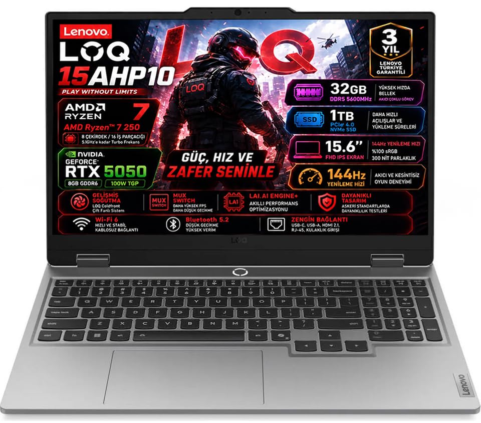 Lenovo LOQ 15AHP10 AMD Ryzen 7 250 16GB 1TB SSD RTX 5060 8GB…
