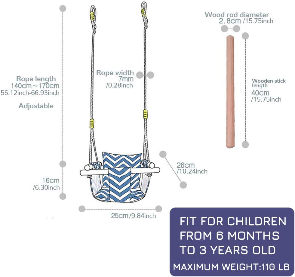 Hottest Sales Baby Canvas Hanging Swing Seat Toddler Secure Indoor & Outdoor Hammock Blue