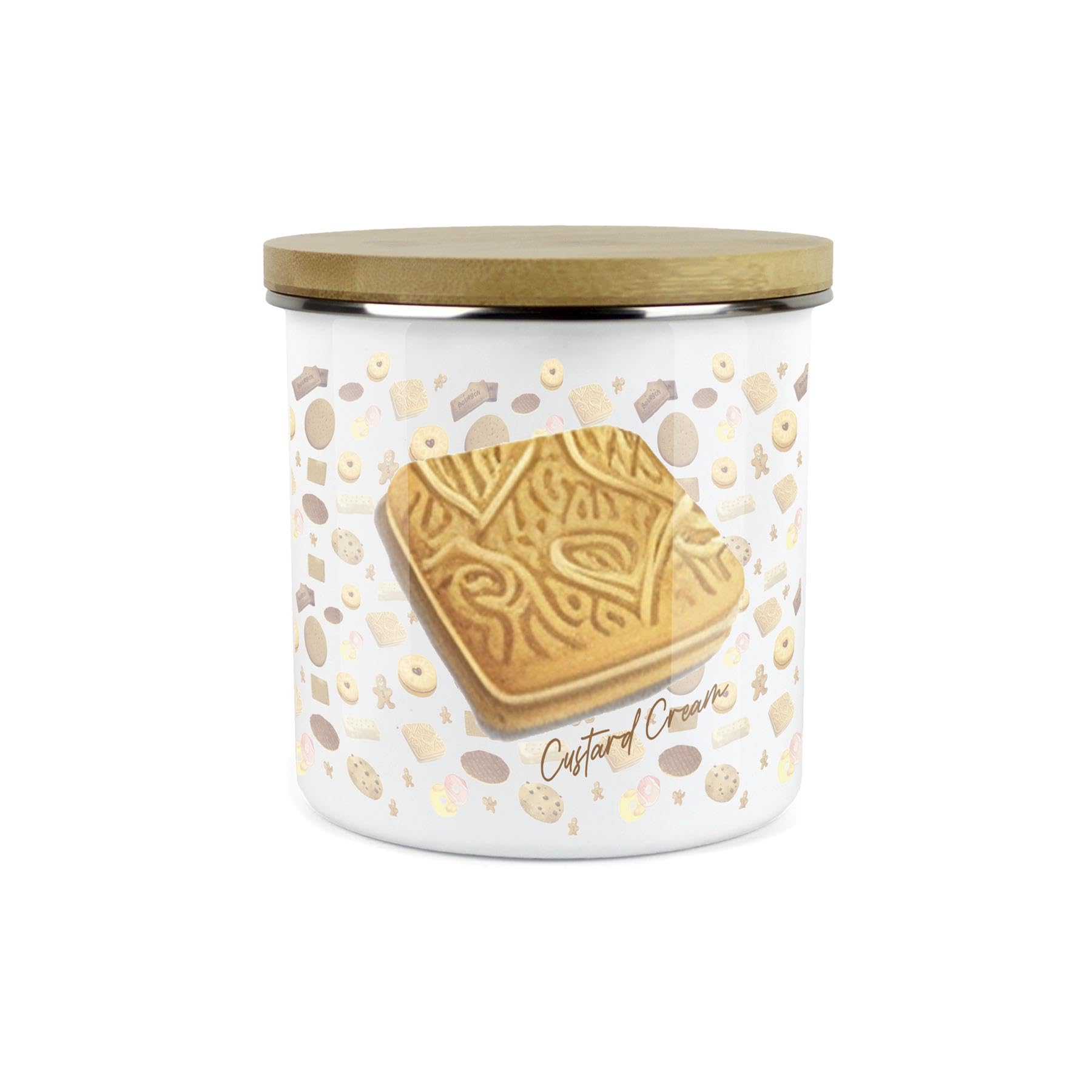 Purely Home Custard Creams Biscuit Storage Canister - Novelty Cookie Jar Enamel Kitchen Storage Tin - Food Gifts