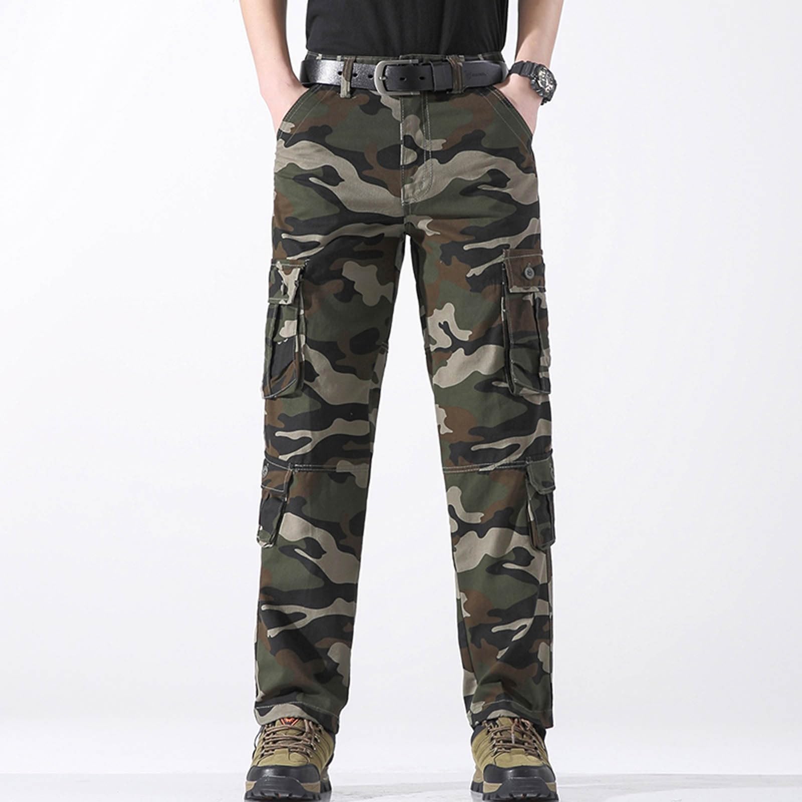 Pantaloni da uomo con gamba dritta e tasche multiple e pantaloni da lavoro larghi in lino, pantaloni cargo da uomo