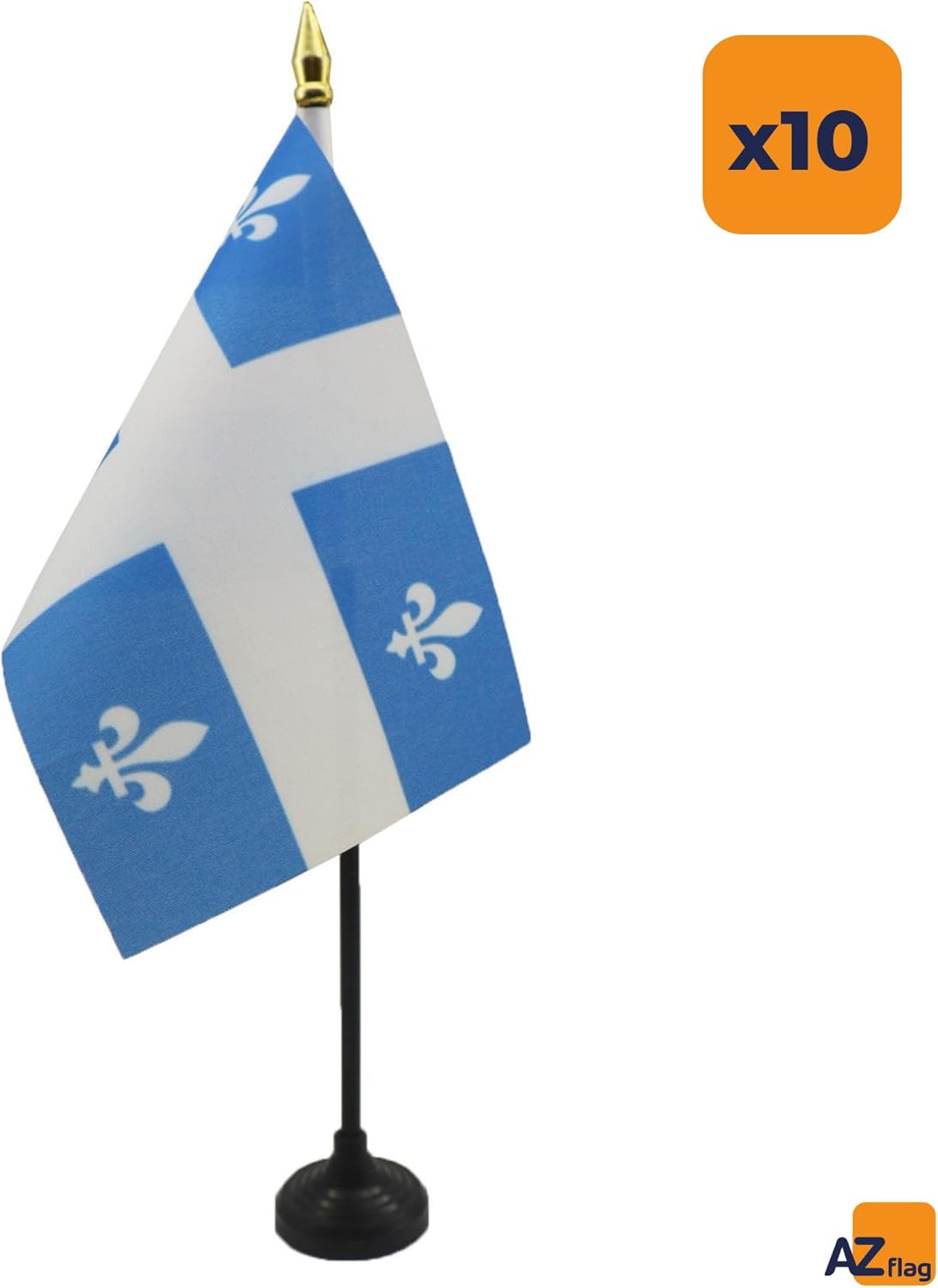 AZ FLAG Pack of 10 Mini Quebec Table Flags - 15 x 10 cm - 10 Quebec Flags - Canada Office 100% Polyester with Golden Dot Pole