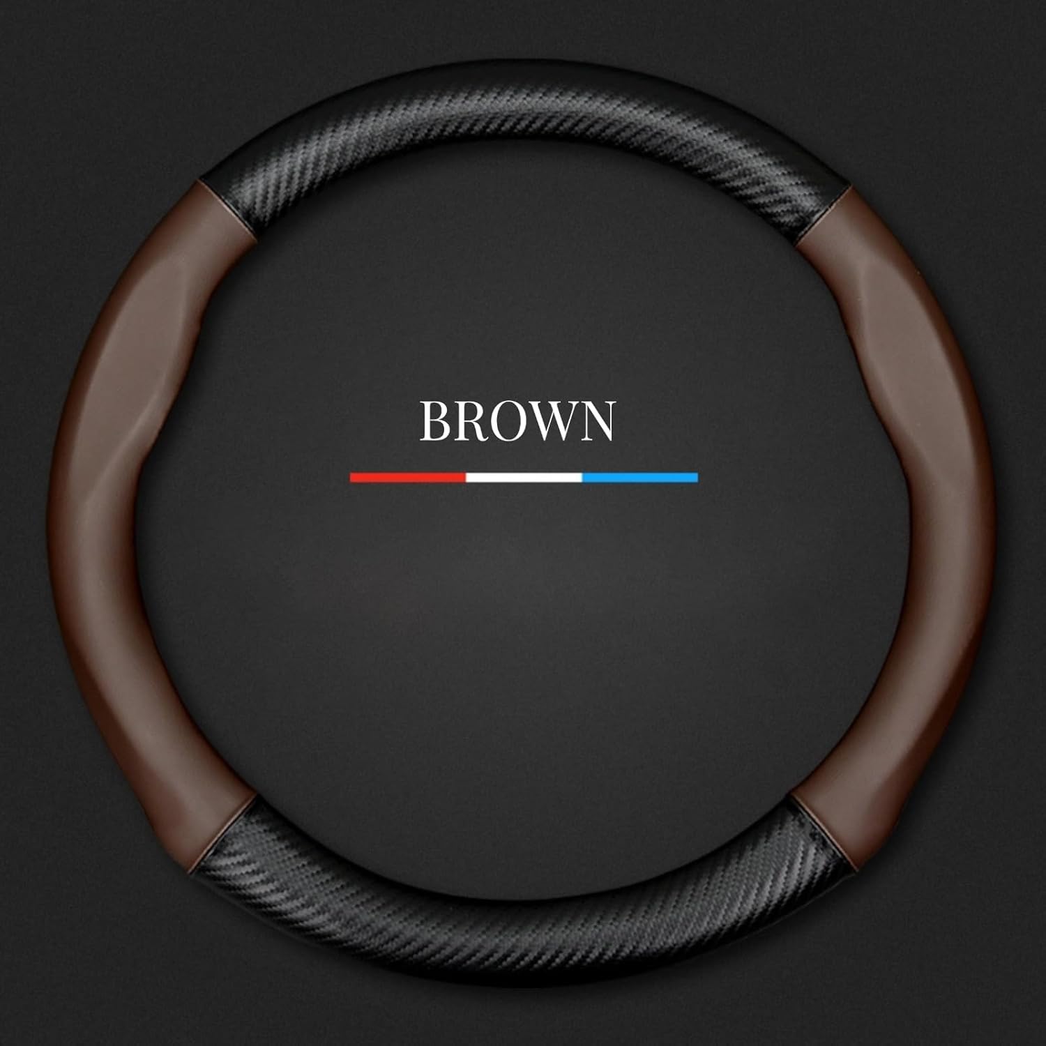 Steering Wheel Cover 15 inch 38cm for Toyota Corolla Camry 4Runner Highlander RAV4 Avalon and More - Nappa Leather with Sporty Carbon Fiber Texture - Black, Brown, Red (Brown)