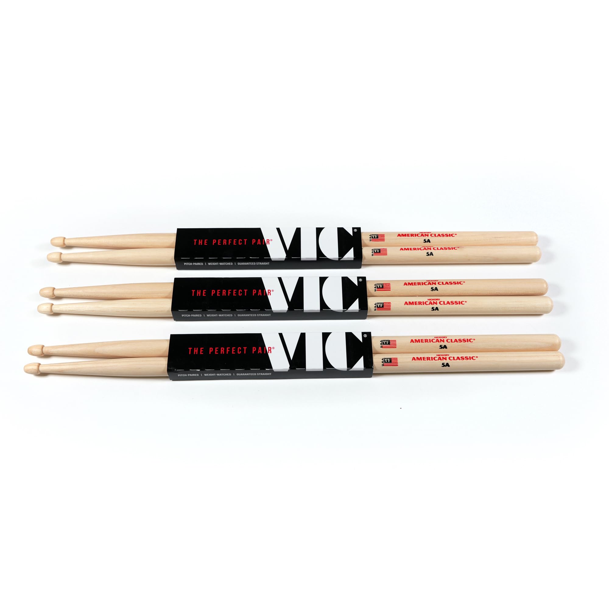Vic Firth American Classic Series Drumsticks - 5A - American Hickory - Houten Tip - Natuur - 4 paar Value Pack