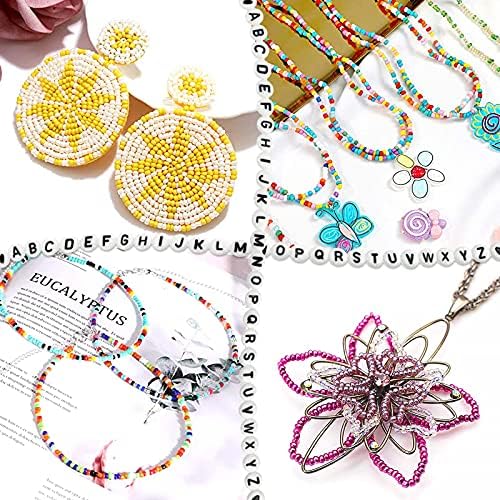 selizo 9600pcs 3mm Glass Seed Beads for Jewelry Making Kit with 100pcs Alphabet Letter Beads , Small Bracelets Beads with Elastic String Cords for Bracelets Jewelry Making and DIY Crafts