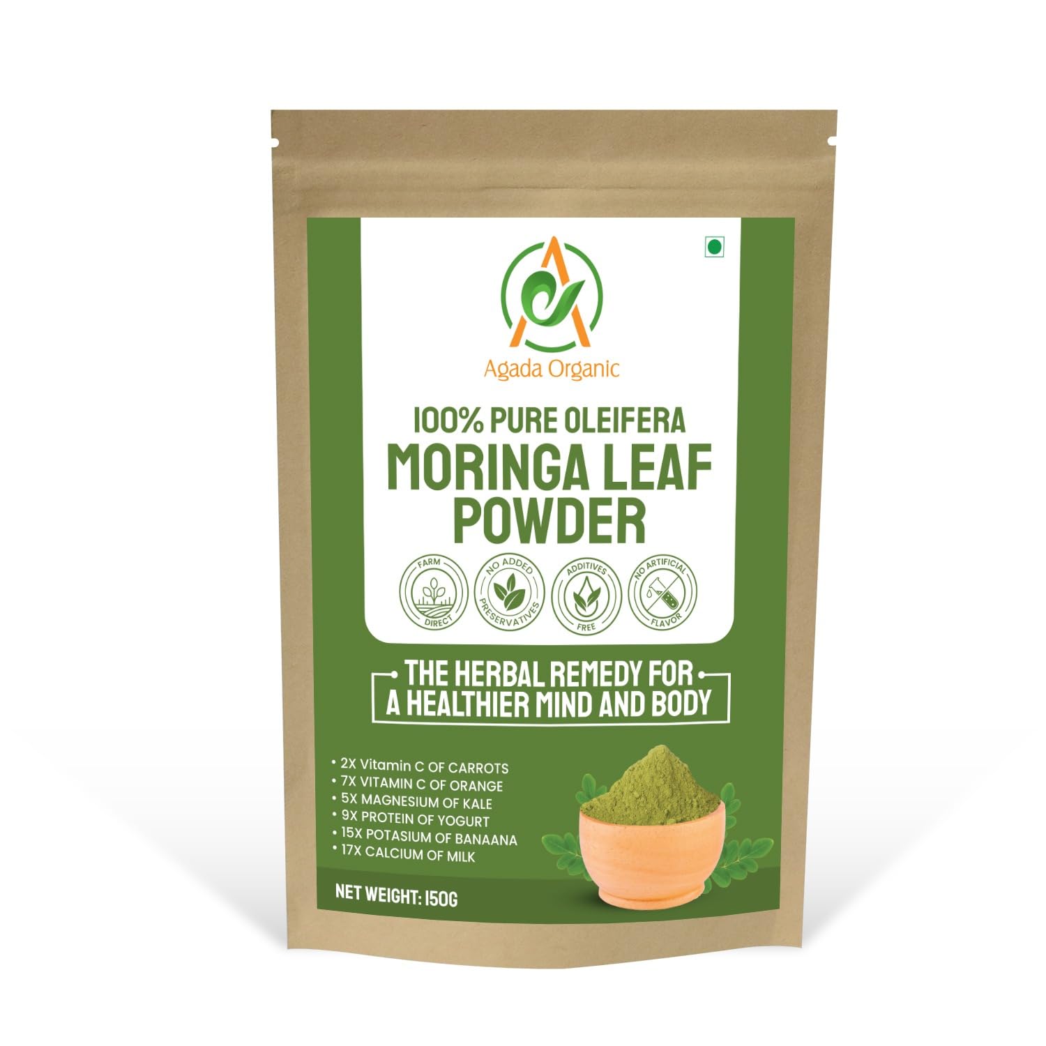 AGADA ORGANIC - Moringa Powder for Tea, Smoothies, Food, or Shakes, Plant-Based Energy Boost Herbal Infusion Tea Pouch (250.00) (B0CPHVJKFP) Amazon Price History, Amazon Price Tracker