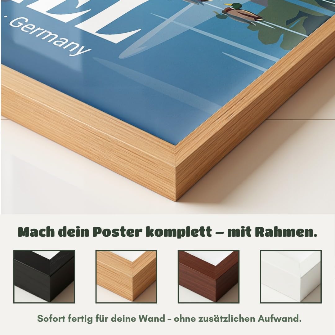 MJ-GRAPHICS® Poster Kiel Rathaus Wandbild Architektur Kunstdruck minimalistisch Blau Beige Wohnzimmer Stadtansicht Deko Büro Bilder urban in Deutschland 50x70 mit weißem Rahmen