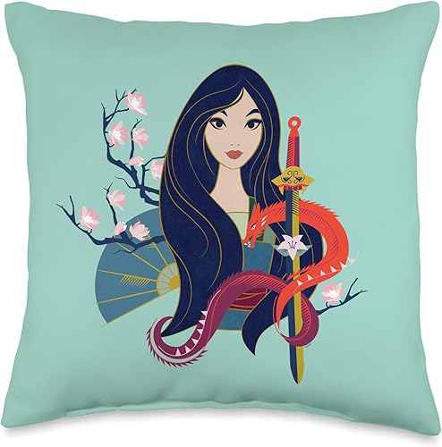 Disney Princess Mulan and Mushu - Almohada moderna estilo art déco, 16 x 16 pulgadas, multicolor