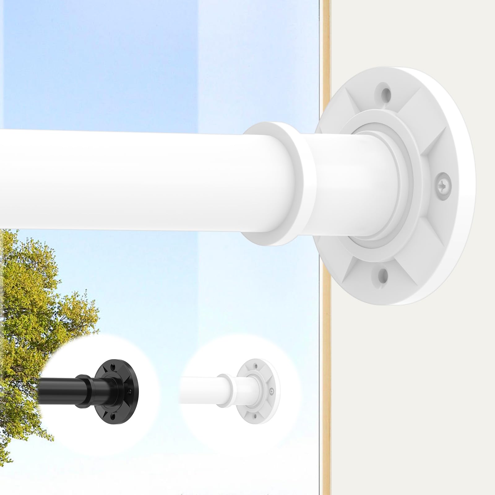 Photo 1 of ***MISSING PARTS***Tension Curtain Rod Extra Long White Shower Curtain Rods No Drilling Outdoor Tension Rod 31-168 inch Shower Rod Adjustable Spring Tension Rods Heavy Duty for Bathroom Patio Window Rust Proof