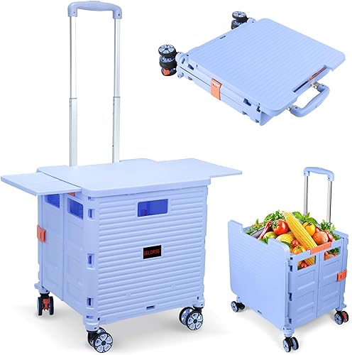 Carrito plegable portátil plegable con ruedas, cesta de mano con tapa magnética, cubierta telescópica, resistente al desgaste, rueda giratoria de