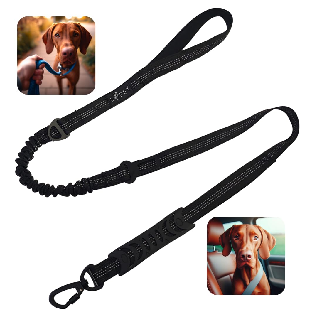 KPET Dog Car Belt, Dog Car Leash, Safety Belt Dog Car, Dog Training Leash, 2-in-1, Padded Handle, Reflective, Elastic