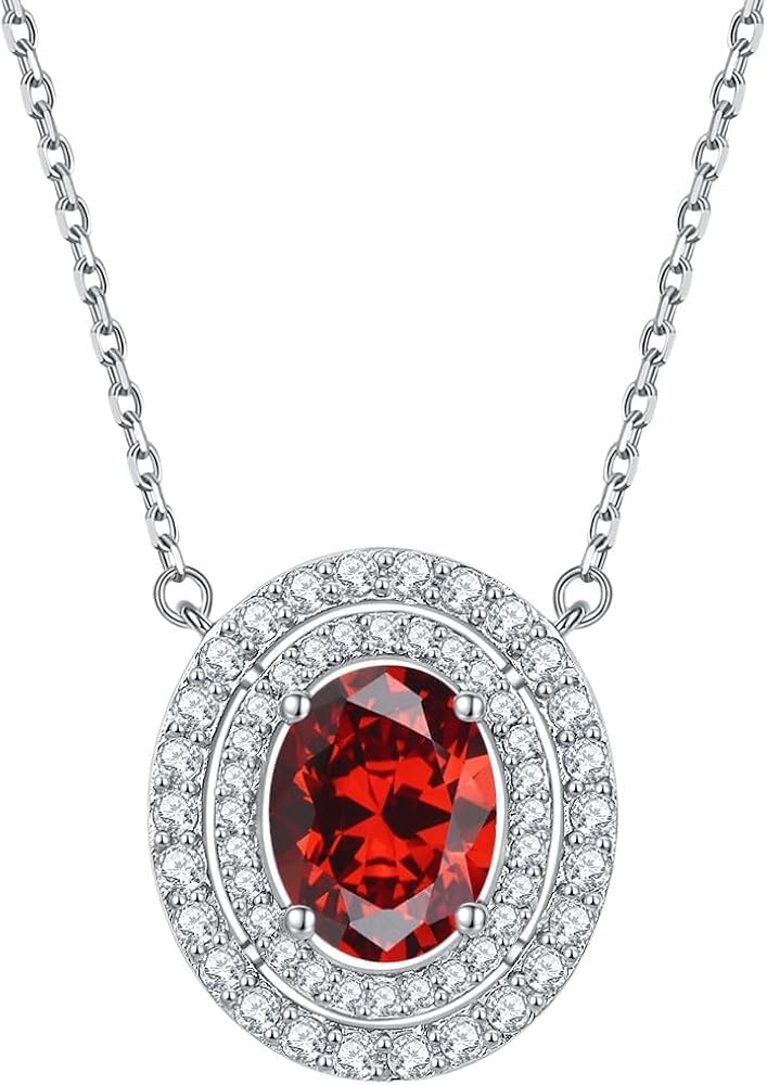 Halsketten mit Anhänger aus 925er-Sterlingsilber, ovaler Zirkonia, glänzender Anhänger, Geburtsstein-Halsketten mit zwölf Sternbildern, Schmuck für Frauen und Mädchen